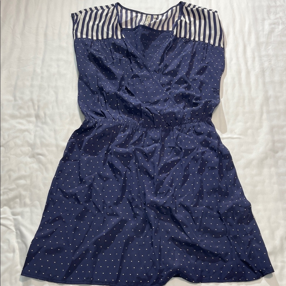 Petticoat Alley Navy and White Polka Dot Mini Dress 100% Silk